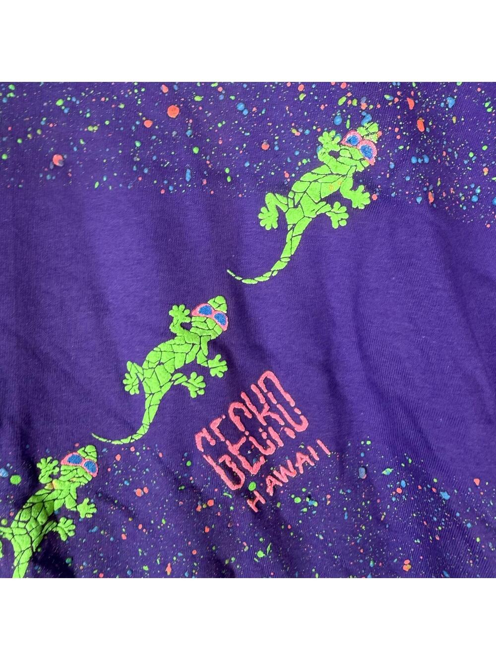 Vintage Hanes Beefy T Men's Size XL Green Gecko Hawaii T-Shirt Blue - Picture 2 of 9